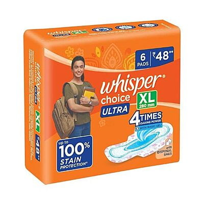 Whisper Choice Sanitary Pads for Women, XL, 6 Napkins