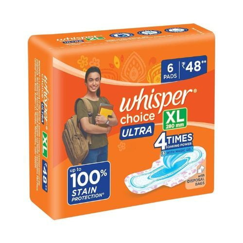 Whisper Choice Sanitary Pads for Women, XL, 6 Napkins