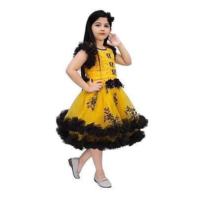 Gold Net Frock for Kids 4 Years Girls