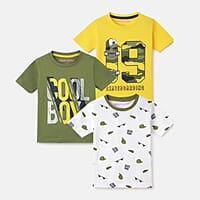 Boys Pack of 3 Printed Round Neck Casual T-shirt Boys Pack of 3 Printed Round Neck Casual T-shirt