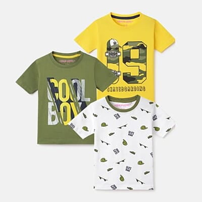 Boys Pack of 3 Printed Round Neck Casual T-shirt