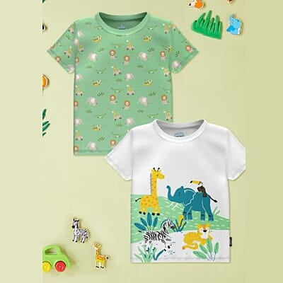 Boys Pack Of 2 Graphic Printed Cotton T-shirts