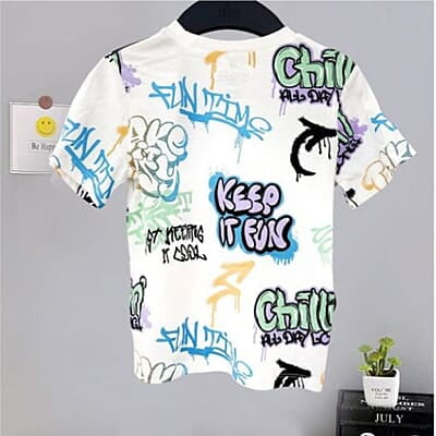 Boys Printed V-Neck Raw Edge T-shirt