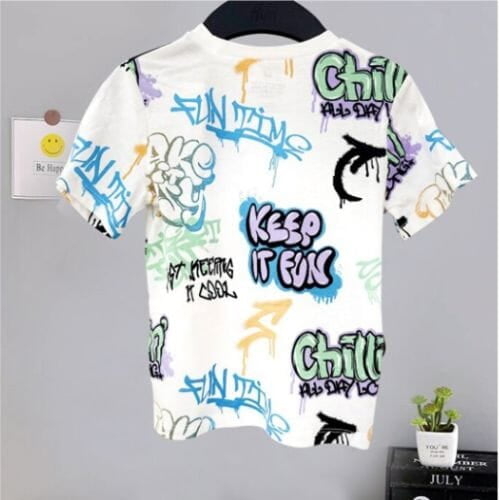 Boys Printed V-Neck Raw Edge T-shirt