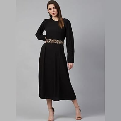 Black Pleated Midi Dress